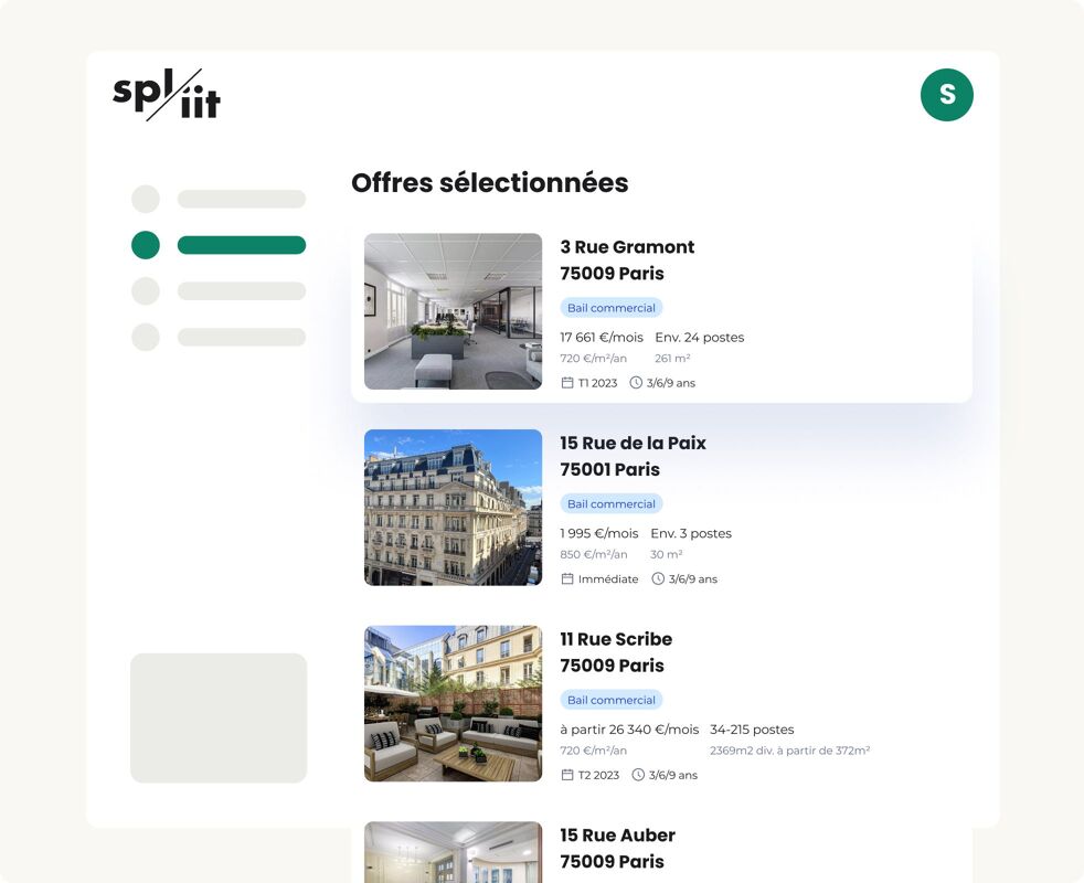 Page accueil de recherche de bureaux de l'app Spliit