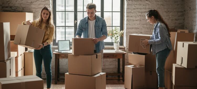 Une équipe entrain de préparer le déménagement de leurs bureaux.