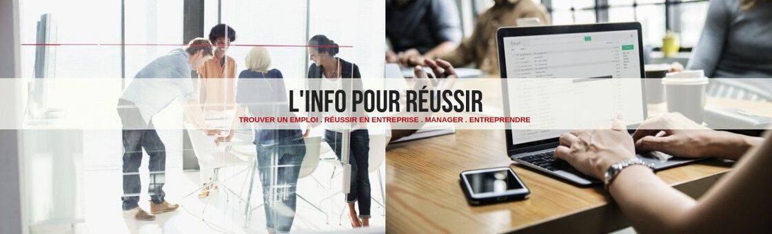 personnes au travail, devant un ordinateur. Il est écrit "l'info pour réussir"